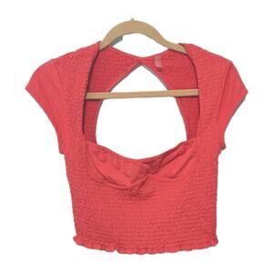 Free People Movement Smocked Crop Top Sz L Orange/Red Boho Chic Athleisure